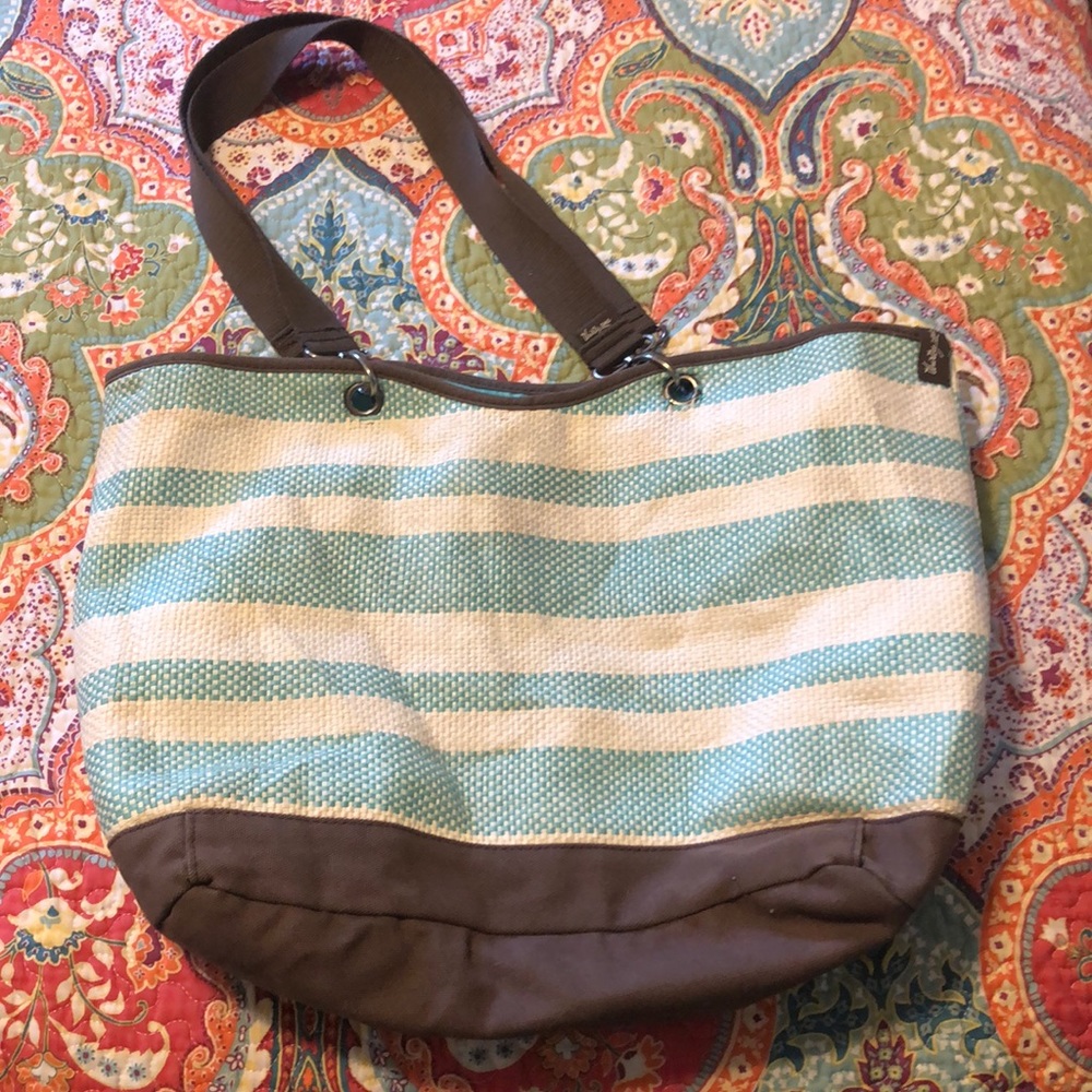 thirty-one aqua striped tote bag